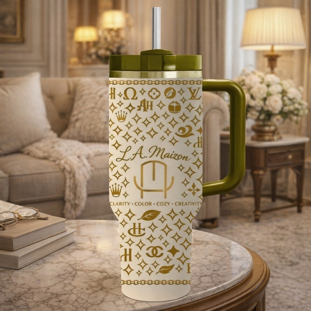 L.A. Maizon Olive Green & Gold Logo Tumbler